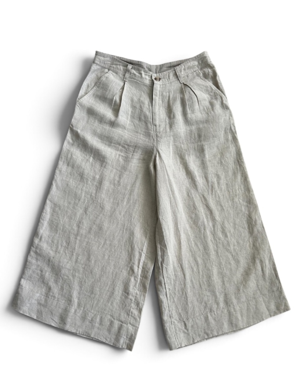 Sundance Pleated Wide-Leg Cropped Linen Pants Beige 2 Coastal Lightweight Beach
